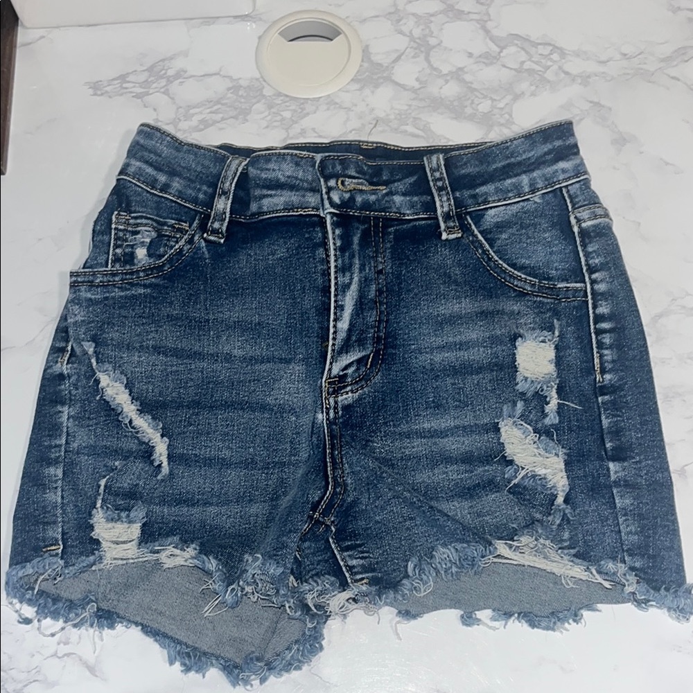 SHEIN Blue Jean Shorts Distressed Raw Hem